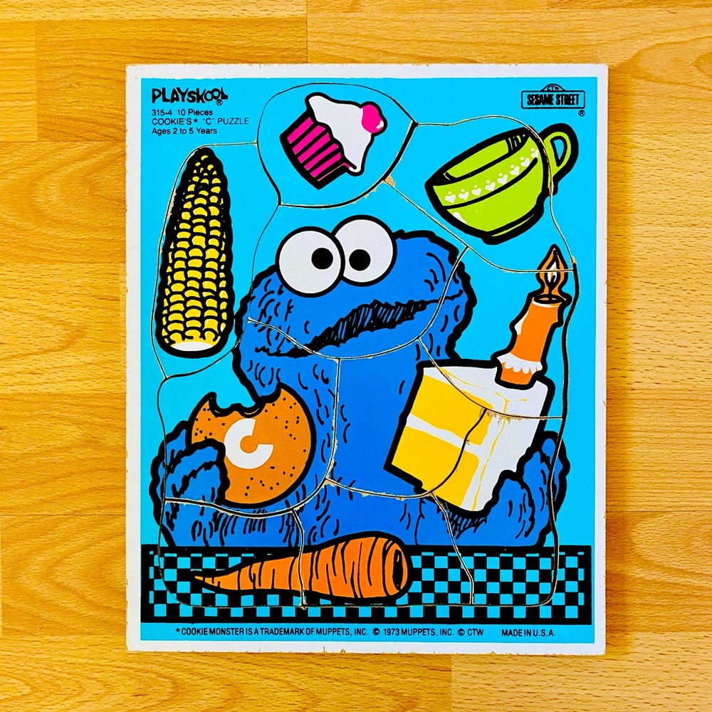 🧩VINTAGE 1973 SESAME STREET PLAYSKOOL WOOD PUZZLE